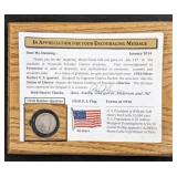 1910 Barber Quarter 90% silver on wooden plaque