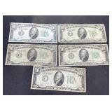 1934 - 5-$10.00 federal reserve