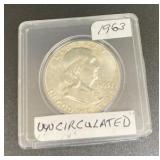 1963 uncirculated Silver Franklin half dollar