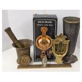 Flat of Various Bronze & Brass Incl Doorknocker,