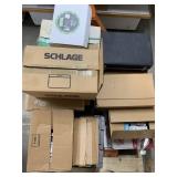 Pallet w/ various electrical items, garbage bags