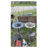 Large lot including bird baths, bird house,