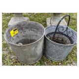 Pair of Galvanized Buckets and Planters