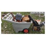 Lot includes Utility Cart, Metal Milk Crate, and