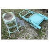 Metal pull out step stool seat and 2 Metal chairs