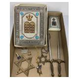 Flat of Jewish items including The Haggadah, Star