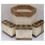 Stone Tooth Brush Holders and Small Trash Bin