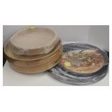 Lot of pizza pans, bamboo serving trays and more