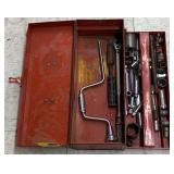 Metal Toolbox w/ Hand Drill, Sockets and Rachet,