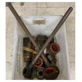 Tote w/ Ridgid and Other Pipe Threaders