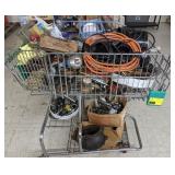 Various plumbing supplies including shopping cart