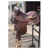 Longhorn saddle w/ some silver tooling, 14 1/2"