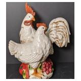 14" Ceramic Rooster & Hen Chicken Statue