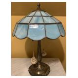 Leaded stain glass table lamp , 25" H.