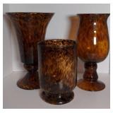 3 tortoise glass vases of varying shape & size