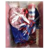Tote of Fourth of July decorations including