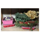Lot of Christmas decorations including wreaths,