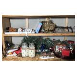 Assorted Christmas decorations, metal dog bowl