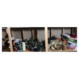 Assorted Christmas decorations including pillows,