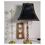 34" Brass Lamp, Barometer, and Hanging Decor Tree