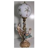 40" Victorian Porcelain Figure Lamp with Glass