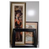 Various Framed Art and Empty Frame, largest is