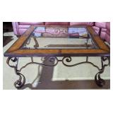 Wrought Iron Glass Top Coffee Table, 42"x32"x19"