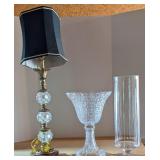 Lot w/ Glass Orb Table Lamp, LG Crystal Goblet &