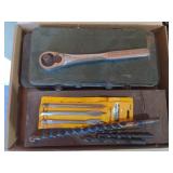 Flat w/ 2 socket sets drill bits and more