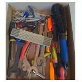 Flat of wrenches screw drivers and more
