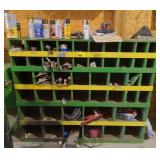 Contents of shelving w/ tape drywall tools and