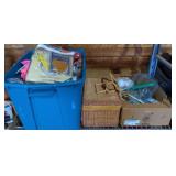 Tote box and basket of Various crafts supplies