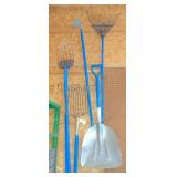 Lot of Blue handled Yard Tools
