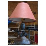 Stone table lamp w/ red shade