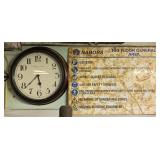 Metal sign and  wall clock, sign 24" x 19", clock