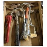 Flat of various tools incl. Hammer, Hay Hooks,