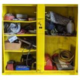 Contents of Cabinet. Various Tools, Mats, Hose,