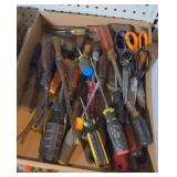 Flat of various screw drivers and scissors