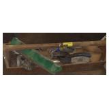 Wooden tool box with contents 31"w