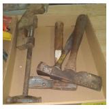 Pipe wrench, hammers, hatchet