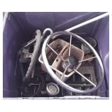 Tote of Boat Parts-Gauges, Steering wheel & More.