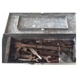 Tool Box w/Vtg Tools & Padlock