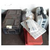 Lot w/Metal Box, and Plastic Bins