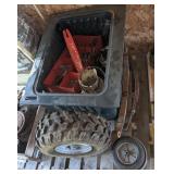 Lot of assorted items including tires, nails, and