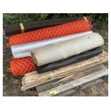 Pallet of snow fence, tar paper & other various