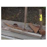 Lot of hatchets, hammers, pick axe