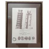 (B) Framed blueprint of the Leaning Tower of Pisa