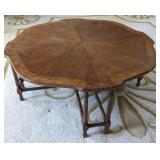 (B) Burled and scalloped wood coffee table