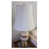 (G) Mid-century modern white and gold table lamp