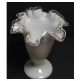 (G) 6.5" Fenton silver crest milk glass vase